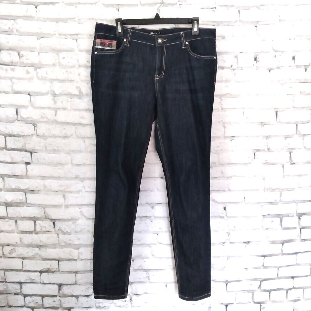 Baccini Jeans Womens 10 Blue Embellished Pockets Mid Rise Dark Skinny Stretch